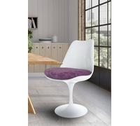Fusion Living White Tulip Dining Chair With Luxurious Cushion In Purple Purple
