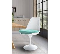 Fusion Living White Tulip Dining Chair With Luxurious Cushion In Turquoise Turquoise