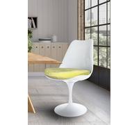 Fusion Living White Tulip Dining Chair With Luxurious Cushion In Yellow Yellow