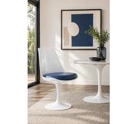 Fusion Living White Tulip Dining Chair With Pu Cushion In Navy Navy