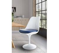 Fusion Living White Tulip Dining Chair With Pu Cushion In Navy Navy One Size