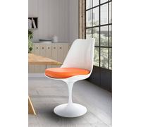 Fusion Living White Tulip Dining Chair With Pu Cushion In Orange Orange One Size