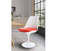 Fusion Living White Tulip Dining Chair With Pu Cushion In Red Red
