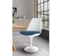 Fusion Living White Tulip Dining Chair With Velveteen Cushion In Navy Navy One Size