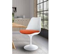 Fusion Living White Tulip Dining Chair With Velveteen Cushion In Orange Orange One Size