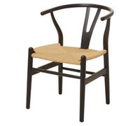 Fusion Living Wishbone Black Beechwood And Natural Hemp Weave Dining Chair