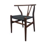 Fusion Living Wishbone Walnut And Black Hemp Weave Dining Chair