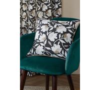 Fusion - Black Floral Cushion (43 x 43cm) - 100% Cotton - Filling Included - Piped Edge - White Flower Cushion with Covers Included/Cushion Inserts - Vintage Cushion with Floral Flowers