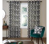 Fusion Luna 100% Cotton Pair Of Black Eyelet Curtains