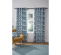 Fusion - Teal Blue Floral Curtains W66 x L90" (168 x 229cm) - 2x Panels - 100% Cotton - Matching Cushion Available - Vintage Drapes in Teal - Flower Eyelet Curtains - Soundproof Curtains for Bedroom