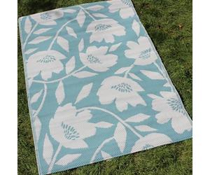 Fusion Luna Collection Outdoor Rug - Duck Egg Blue Floral Botanical Print - Waterproof Picnic Blanket & Beach Mat - Garden Patio Balcony Carpet - 120x170cm Lightweight Weather-Resistant Mat