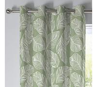 Fusion - Matteo - 100% Cotton Pair of Eyelet Curtains - 66" Width x 54" Drop (168 x 137cm) in Green