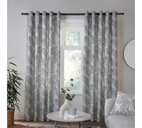 Fusion Matteo Black and White Leaf Eyelet Curtains 46 x 54 Inch (117 x 137cm) - 100% Cotton Tropical Leaf Print Curtains, Pair of Panels