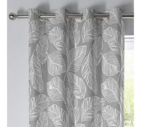 Fusion Matteo Grey Leaf Print Drapes - W46 x L54 (117x137cm) - 100% Cotton - 2 Panels - Tropical Botanical Window Dressing for Bedroom/Living Room - Soft Grey Panel Pair - Eyelet Heading