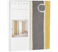 Fusion Matteo Grey & Ochre Stripe Cotton Eyelet Curtains for Bedroom or Living Room - W46 x L54" (117x137cm) - 2 Panels - Yellow & Grey Striped Design - Matching Cushion Sold Separately