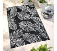 Fusion Matteo Leaf Print Uv Resistant Black Outdoor Rug