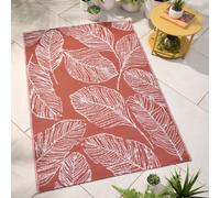 Fusion Matteo Leaf Print Uv Resistant Terracotta Outdoor Rug