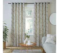 Fusion Matteo Natural Leaf Eyelet Curtains - Pair W66 x L54 (168 x 137cm) - 100% Cotton Tropical Leaf Print - Modern Linen Look Drapes for Bedroom or Living Room - Neutral Window Panels