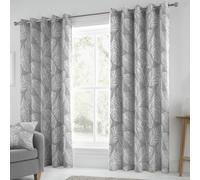 Fusion Matteo Palm Leaf Eyelet Curtains - Grey - 117x137cm