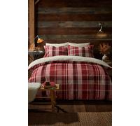Fusion - Red Checkered Fleece Duvet Cover - Super King Bedding Size (260 x 220cm) - Reversible Design - Red Tartan Bedding - Red Flannelette Bedding with Teddy Bear Fleece Quilt - White Fleece