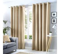 'Cannes' 100% Cotton Black Out Plain Dyed Eyelet Curtains Fusion Natural 168cm width x 183cm drop