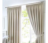 Fusion Natural Blackout W46 x L90 Pencil Cream-2x Panels-Thermal Bedroom & Living Room-Pleated Curtains and Drapes in Light Beige, Polyester, 46" Width x 90" Drop (117 x 229cm)