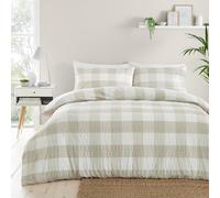 Fusion - Natural Check Seersucker Duvet Cover - Double Bedding Size (200 x 200cm) - Reversible Design (Stripes) - Soft Touch - Puckered Effect Bedding - Cream & White Flannelette/Gingham Duvet Cover