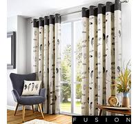 Fusion - Natural Cream Feather Curtains W90 x L90" (229 x 229cm) - 100% Cotton - 2x Panels - Eyelet Curtains in Beige Cream - Drapes & Curtains for Bedroom & Living Room - Bird Feather Curtains