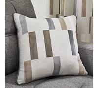 Fusion Natural Geometric Cushion 43 x 43cm - 100% Cotton - Filled Cushion with Rectangle Tile Print - Soft Natural Cream Cover Included - Matching Curtains Available