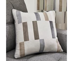 Fusion Natural Geometric Cushion 43 x 43cm - 100% Cotton - Filled Cushion with Rectangle Tile Print - Soft Natural Cream Cover Included - Matching Curtains Available