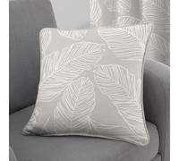 Fusion - Natural Leaf Cushion (43 x 43cm) - 100% Cotton - Filling Included - Piped Edge - Natural Linen Tropical Leaves Print Cushion with Covers Included/Cushion Inserts - Matching Curtains Available
