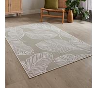 Fusion - Natural Tropical Leaf Rug (180 x 120cm) - Low Pile, Hypoallergenic, Machine Washable, Non-Slip - Cream With Botanical Leaves for Living Room & Bedroom