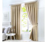 Fusion Natural W66 x L72x Pencil Cream-2x Panels Bedroom & Living Room-Pleated Curtains and Drapes in Light Beige, Blackout/Thermal Insulated, 66" Width x 72" Drop (168 x 183cm)