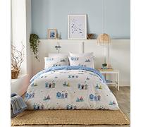 'Beach Huts' Summer Seaside Print Duvet Cover Set Fusion Blue King