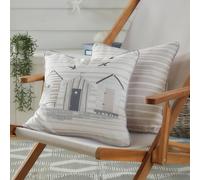 Fusion Nautical Outdoor Cushion - Natural - 43 x 43cm - Reversible Design - Piped Edge - Seaside Boats & Beach Huts - Garden Cushion with Filling
