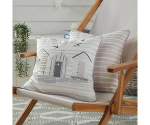 Fusion Nautical Outdoor Cushion - Natural - 43 x 43cm - Reversible Design - Piped Edge - Seaside Boats & Beach Huts - Garden Cushion with Filling