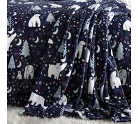 Fusion - Navy Christmas Fleece Blanket (120 x 150cm) - Cosy & Soft Teddy Fleece - Christmas Throw - Polar Bear Throw Blanket - Blue Fleece Throw Blanket for Christmas - Christmas Bedding & Decorations