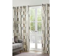 Fusion 'Oakland' 100% Cotton Modern Print Pair of Eyelet Curtains in Natural | Size: 168 cm width x 183 cm drop Fusion Natural 168 cm width x 183 cm drop