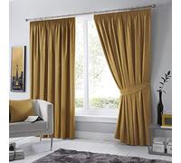 Fusion Ochre Yellow W66 x L72x Pencil Yellow-2x Panels Bedroom & Living Room-Pleated Curtains and Drapes in Mustard, Blackout/Thermal Insulated, 66" Width x 72" Drop (168 x 183cm)