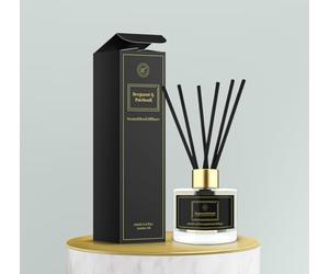 Fusion of Bergamot & Patchouli in a 200ml Clear Glass Reed Diffuser Bottle | 8 Rattan Sticks for Sustained Fragrance | Elevate Your Space in the Bedroom, Living Room, Bathroom, Kitchen, Office