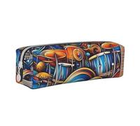 Fusion of Musical Elements Pencil Case Portable Cylindrical Pencil Pouch with Zipper Leather Cosmetic Pouch Bag