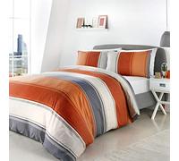 Fusion - Orange Wide Stripe Duvet Cover - Super King Size (260x220cm) - Contemporary Stripe Design in Terracotta & Grey - Orange/Grey Lined Bedding Set with 2 Pillowcases - Betley Classic Collection
