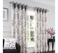 Fusion Paige Watercolour Floral 100% Cotton Eyelet Lined Curtains, Blush, 90 x 90 Inch