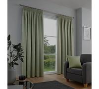 Fusion Pencil Pleat Curtains - Sage Green - W66 x L90" (168 x 229cm) - 2 Panels - 100% Cotton - Thermal & Soundproof Drapes for Bedroom and Living Room