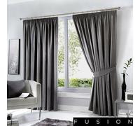 (Charcoal, 90 x 54 Inch) Fusion Dijon Blackout Pencil Pleat Lined Curtains