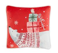 Fusion Polar Bear Cushion (43 x 43cm) - Filling Included - Reversible (2 Designs) - Red Christmas Cushion