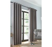 Fusion 'Prado' Geometric Print Light Filtering Pair of Eyelet Curtains in Grey | Size: 229 cm width x 137 cm drop Fusion Grey 229 cm width x 137 cm drop