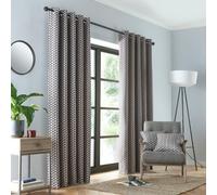 Fusion Prado Geometric Print Light Filtering Pair Of Grey Eyelet Curtains