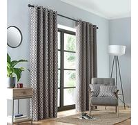Fusion - Prado - Jacquard Pair of Eyelet Curtains - 46" Width x 72" Drop (117 x 183cm) in Grey/Terracotta