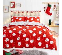Fusion Red Christmas Santa Duvet Cover Set - King Size (230 x 220cm) - Reversible 2 Colour Design - Easy Care - 2 Pillowcases - Father Christmas Festive Bedding